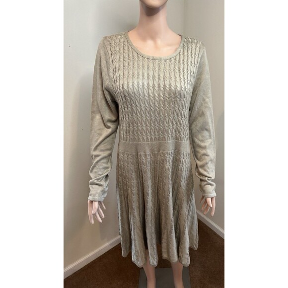 Calvin Klein Tan Cable Knit Fit & Flare Sweater Dress Women's Size X Large - Picture 2 of 15